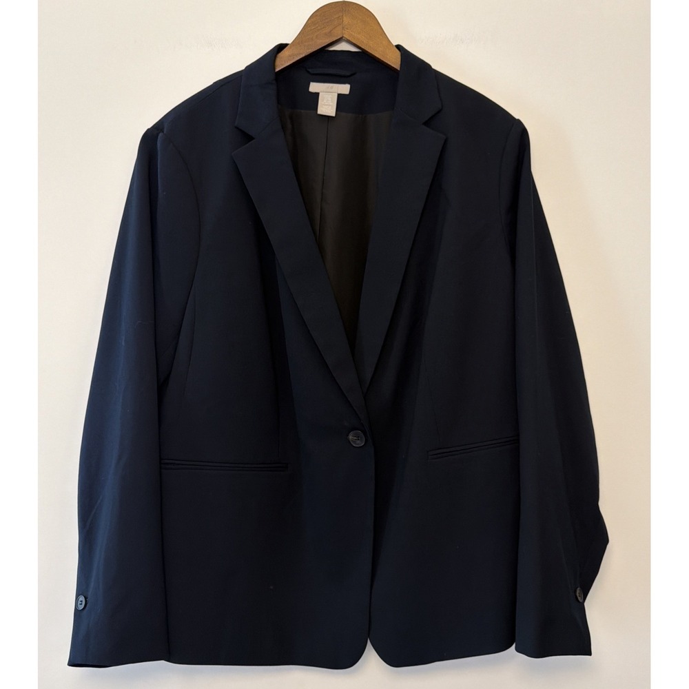 H&M Blazer Jacket Womens Size XXL Navy Blue Career Office Single Breasted